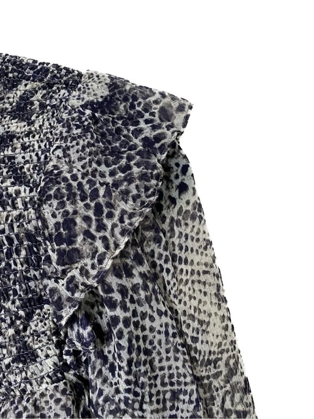 Free‎ People Roma Smocked Tie Back Puff Sleeve Top Snakeskin Black Grey Small